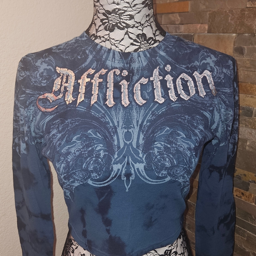 (SOLD) Affliction Women's Blue Long Sleeve Top